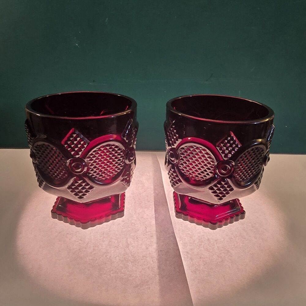 2 Avon 1876 Cape Cod Ruby Red Collection Goblet / Altar Chalice 8 0z Capacity
